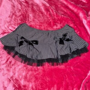 Black Striped Mini Skirt with Bows